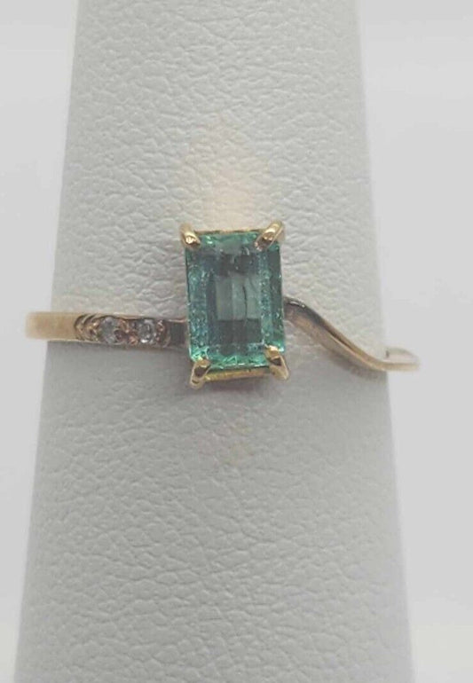 Natural Colombian Emerald Womens Ring 18K Yellow Gold With Diamond Sz 6