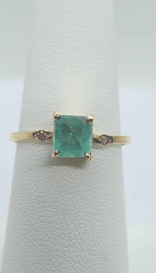 Natural Colombian Emerald Womens Ring 18K Yellow Gold With Diamond Sz 7.25