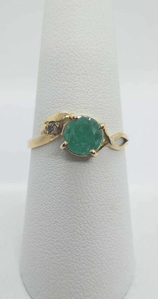 Natural Colombian Emerald Womens Ring 18K Yellow Gold With Diamond Sz 7.75